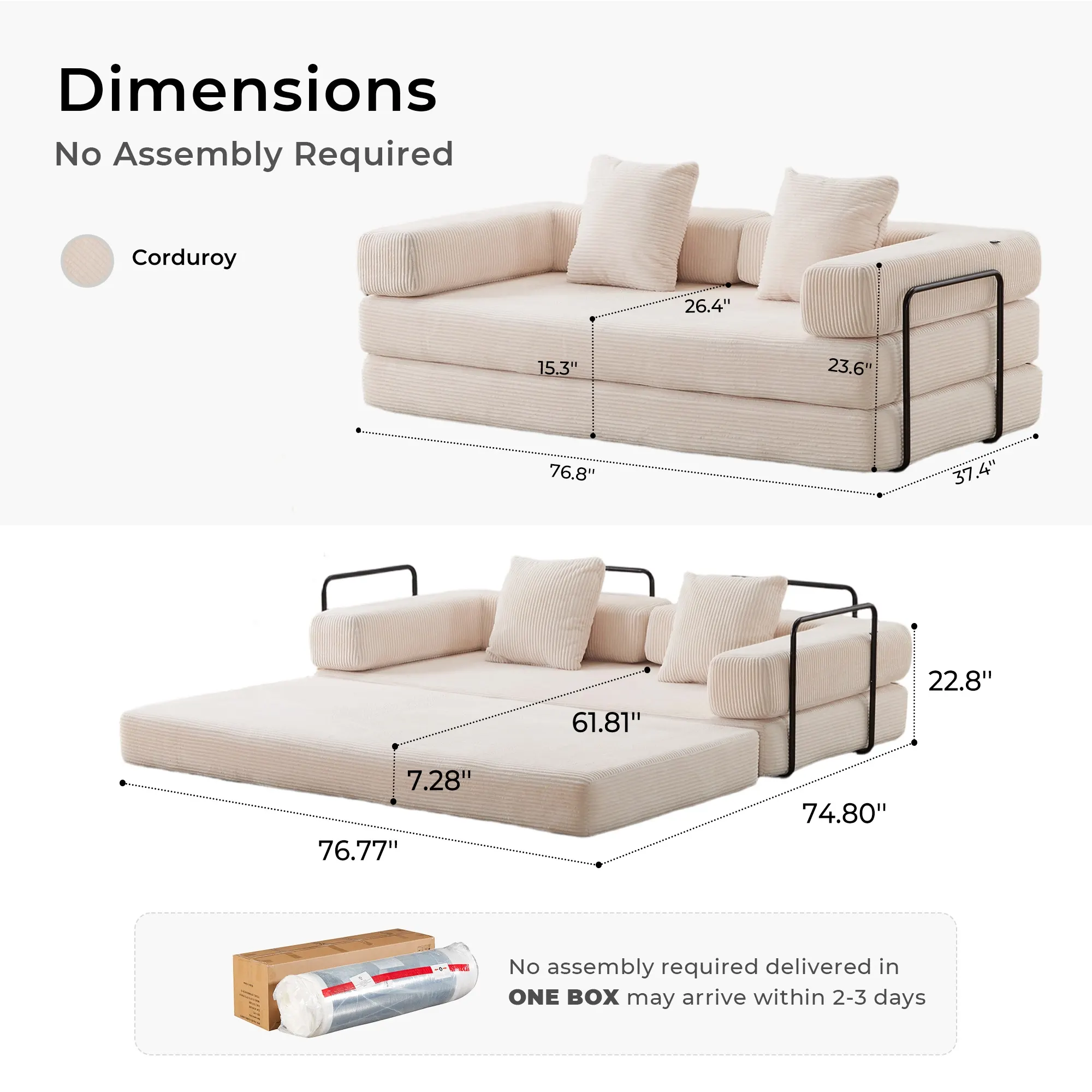 Selene Compressed Modular Sofa Bed-14.2" Seat Height - Image 145