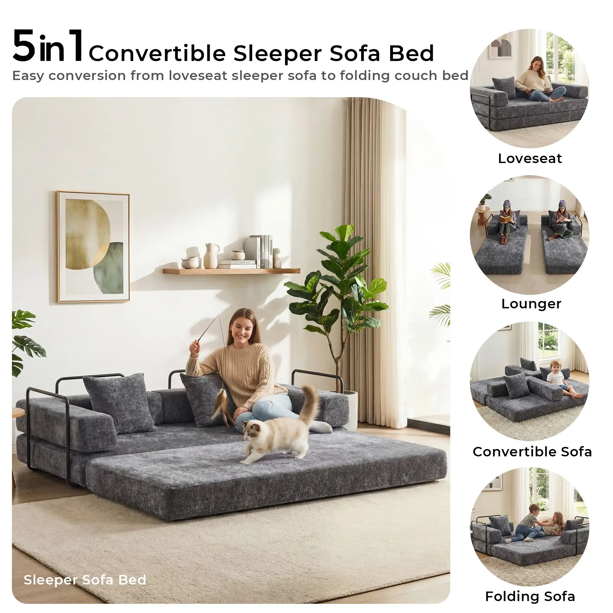 Selene Compressed Modular Sofa Bed-14.2" Seat Height - Image 184