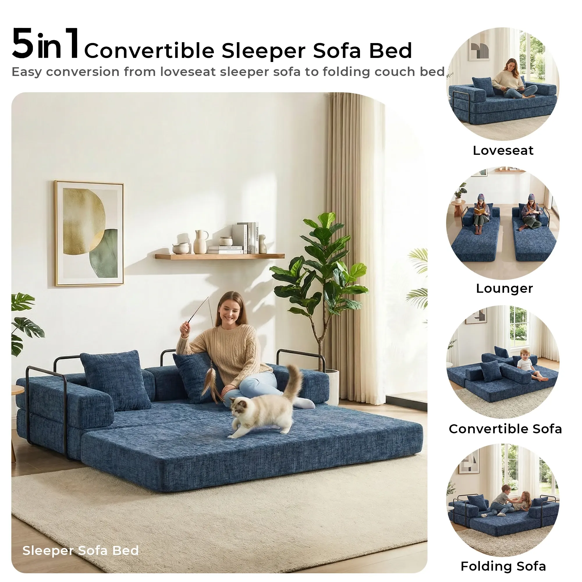 Selene Compressed Modular Sofa Bed-14.2" Seat Height - Image 215