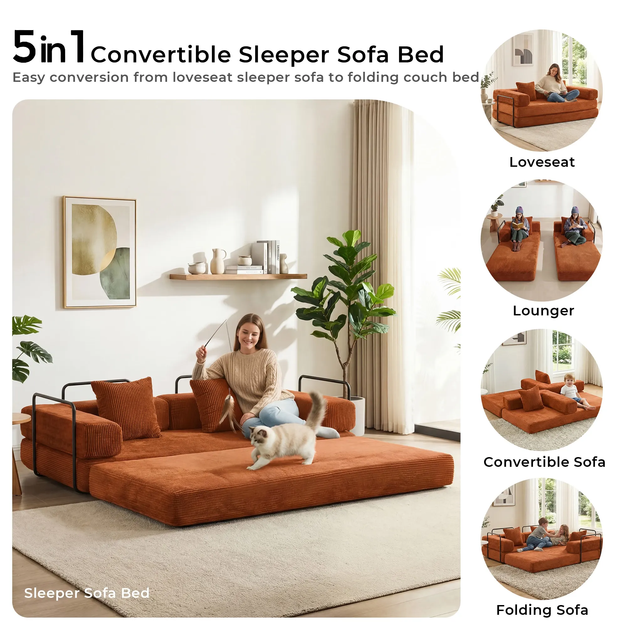 Selene Compressed Modular Sofa Bed-14.2" Seat Height - Image 243