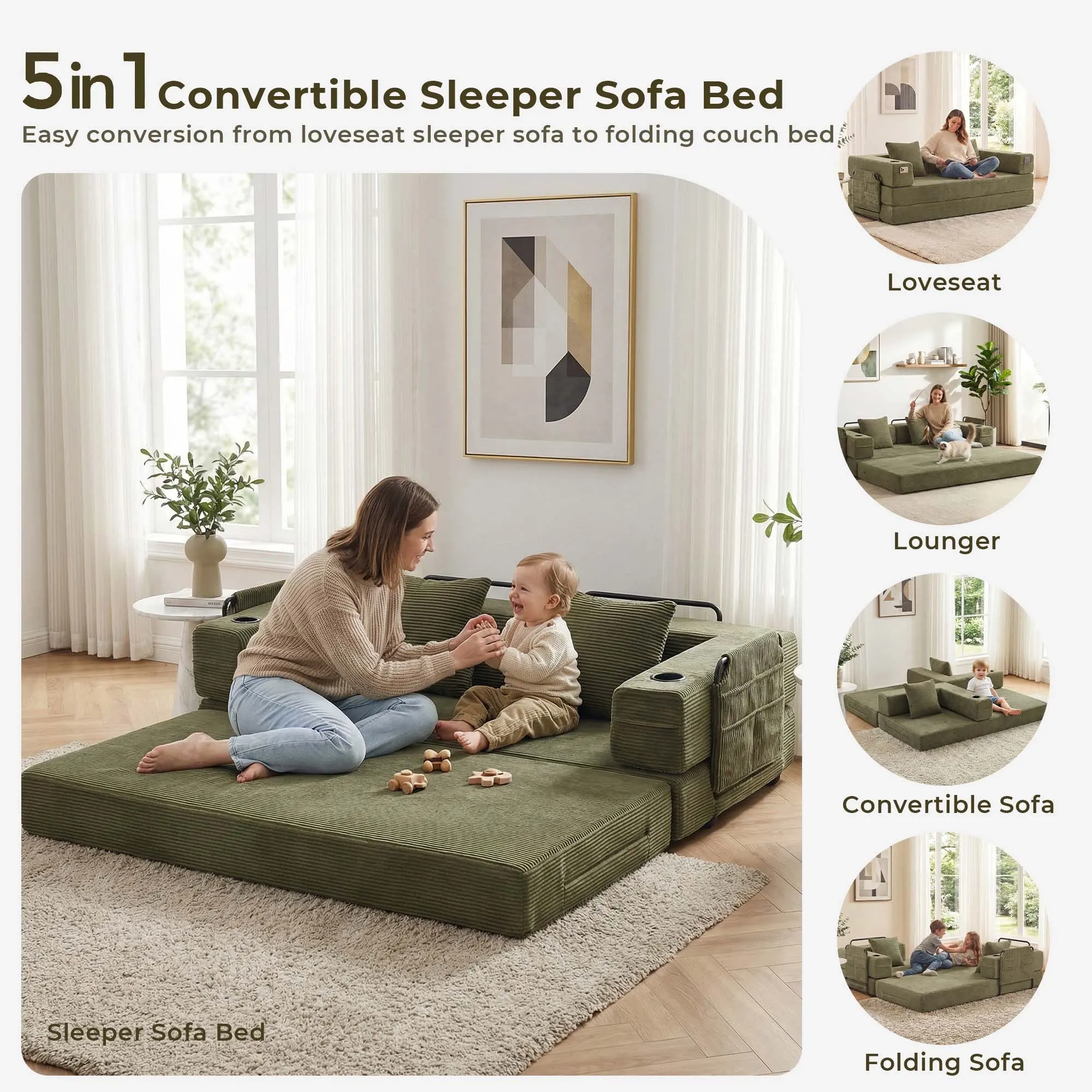 Selene Compressed Modular Sofa Bed-14.2" Seat Height - Image 46