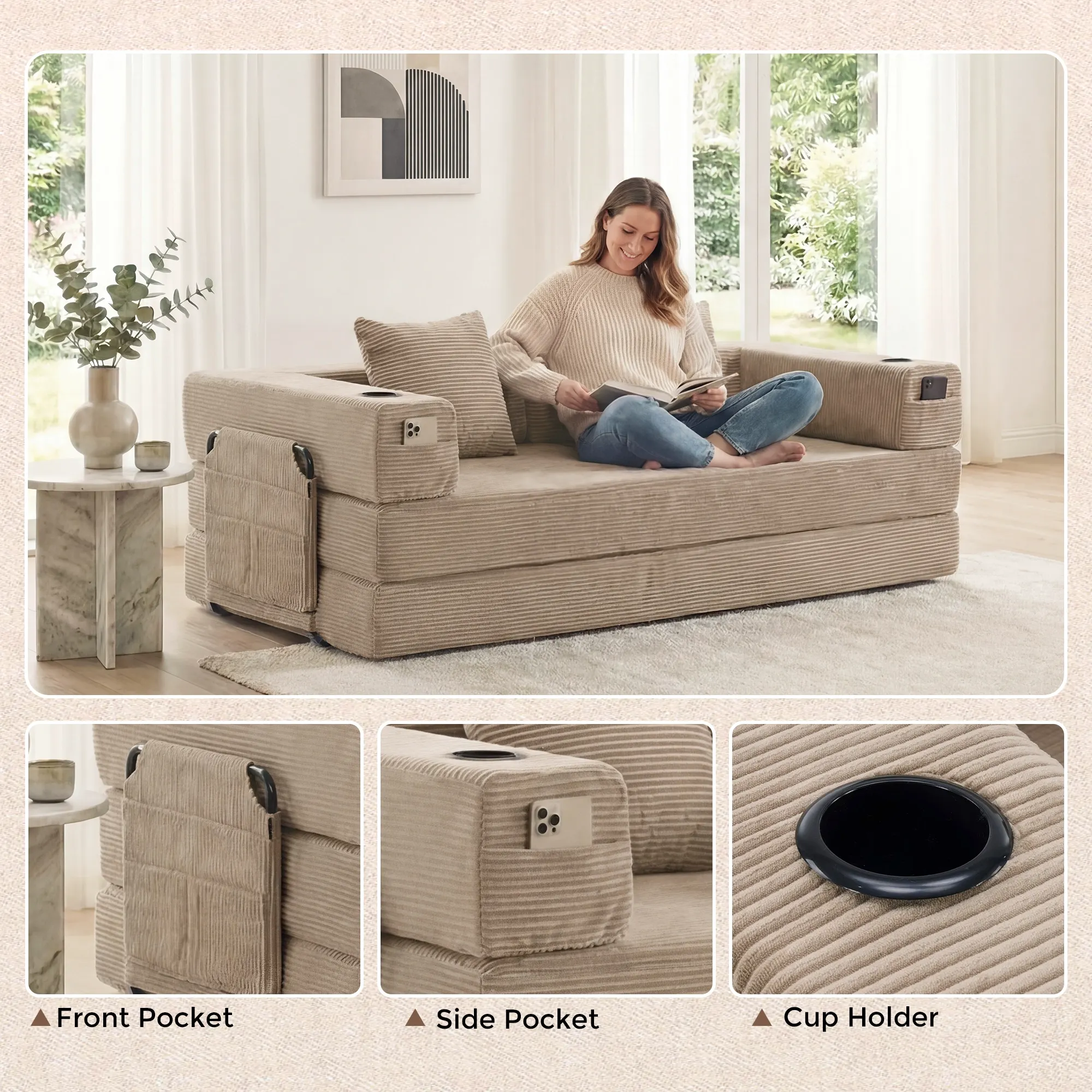 Selene Compressed Modular Sofa Bed-14.2" Seat Height - Image 85